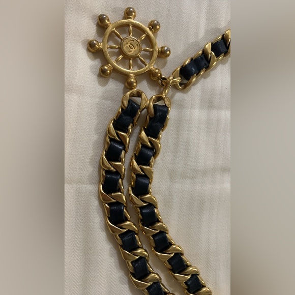 Chanel Vintage Ship Steering Wheel Braided Leather Gold Chain Belt - Picture 4 of 14